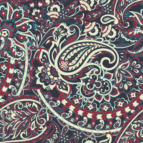 Paisley Floral oriental ethnic Pattern. Vector Seamless Ornamental Indian fabric patterns.
