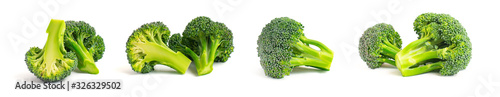 Green broccoli pattern food. Isolated vegetable on white background. Top view