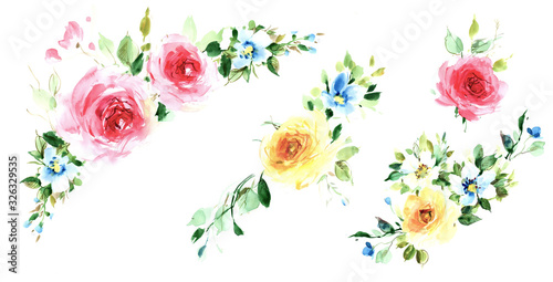 Fototapeta Naklejka Na Ścianę i Meble -  Flowers watercolor illustration.Manual composition.Big Set watercolor elements.