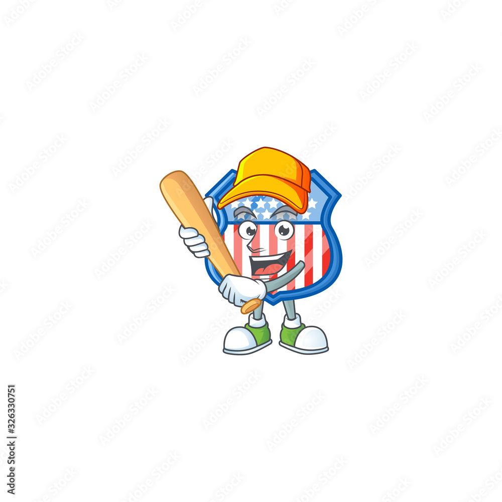 An active healthy shield badges USA mascot design style playing baseball