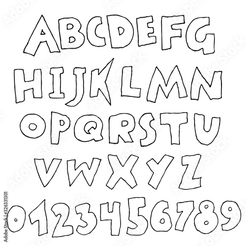 Handdrawn pen contours bold font. Modern lettering. Vector illustration.
