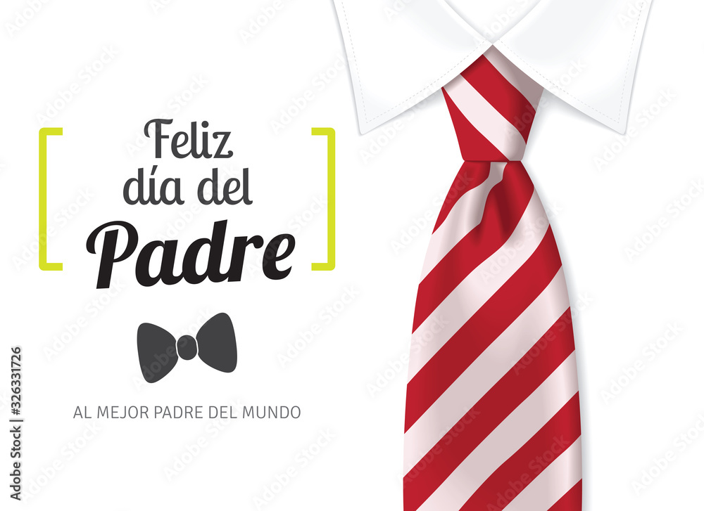 Vecteur Stock Tarjeta del día del padre con texto caligráfico, corbata roja  y camisa blanca. | Adobe Stock