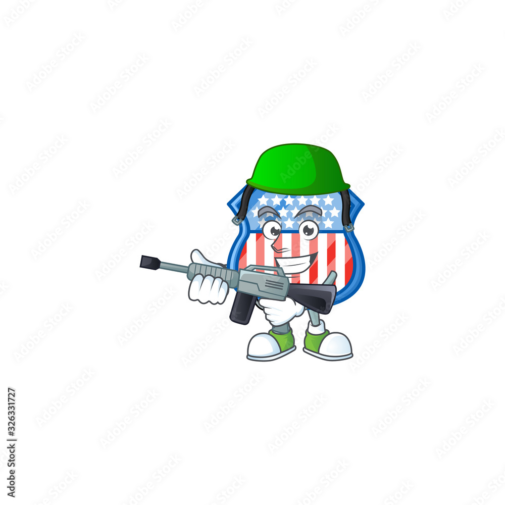Shield badges USA mascot design in an Army uniform with machine gun