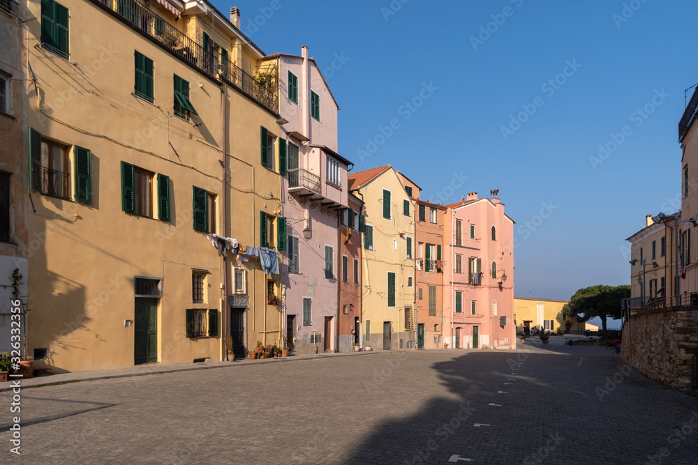 Colourful ancient buildings in Italian Riviera
