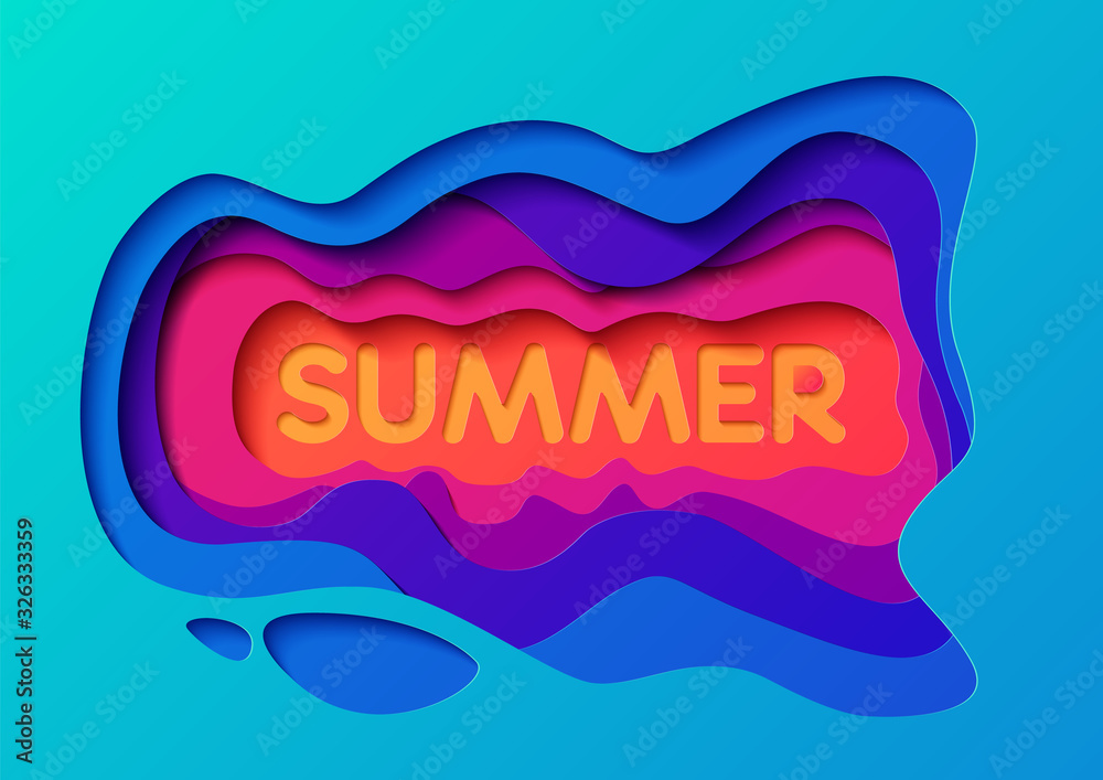 Summer paper cut background. Abstract realistic paper decoration for design textured with cardboard wavy colorful layers. 3d relief. The art of carving. Vector illustration Cover layout design templat