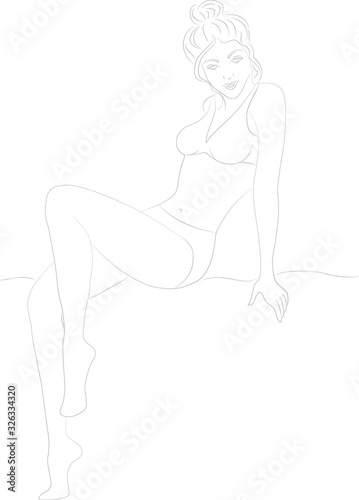 Sketch of sitting girl on the beach