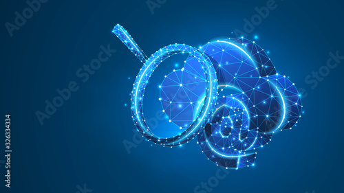 Wallpaper Mural Email, Cloud Storage with a magnifying glass. Data access analysis, mailing database, internet server. Low poly, wireframe 3d vector illustration. Abstract, polygonal image on blue neon background Torontodigital.ca