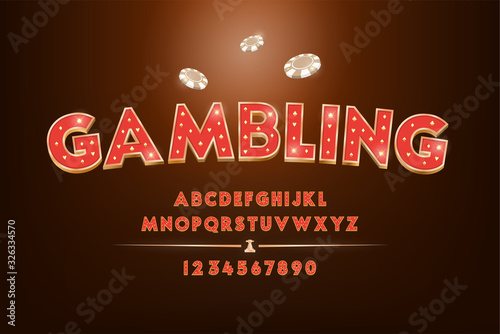 Red gambling and casino alphabet font set