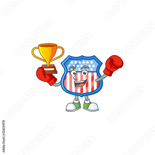 Super cool Boxing winner of shield badges USA in mascot cartoon design