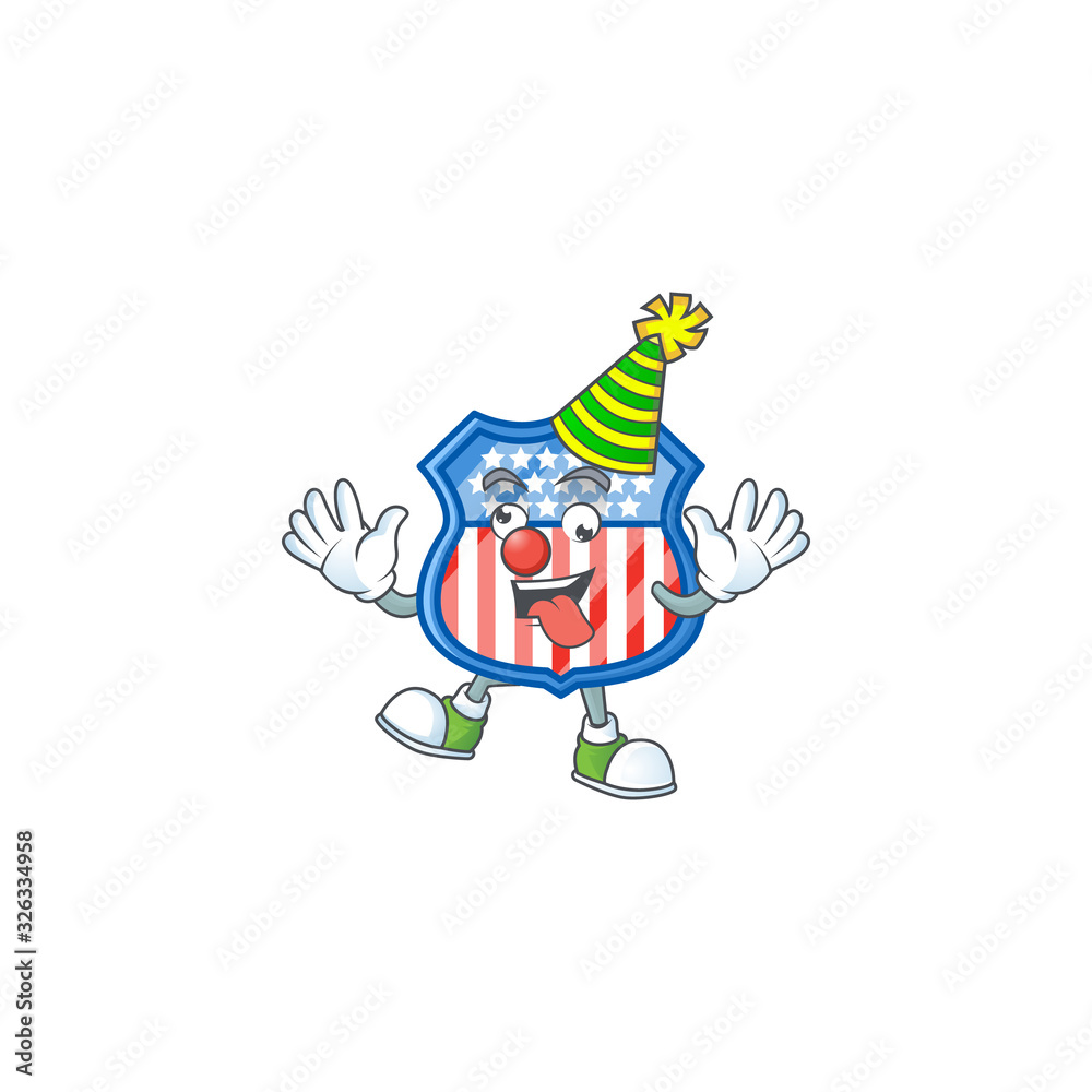 Cute and funny Clown shield badges USA cartoon character mascot style Cute and funny Clown shield badges USA cartoon character mascot style