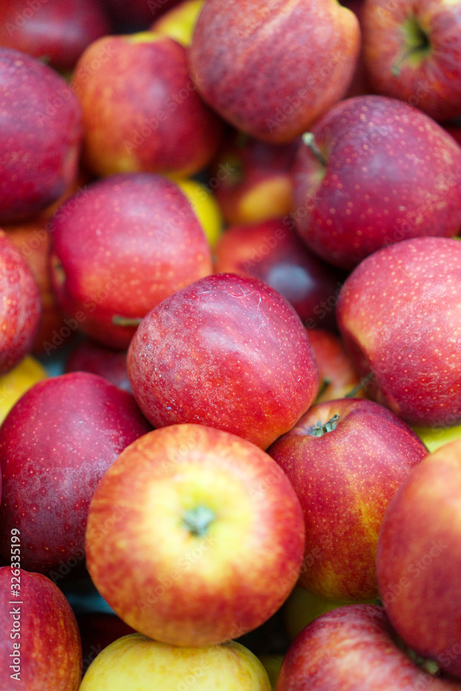 Close-up view of organic red apples in supermarket. Close-up view of organic red apples in supermarket.
