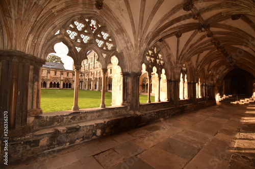Inside the cloisters of Norwich Cathedral  in Norfolk  England  UK