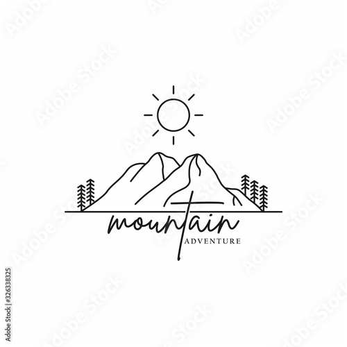 Landscape minimalist line art mountain logo design