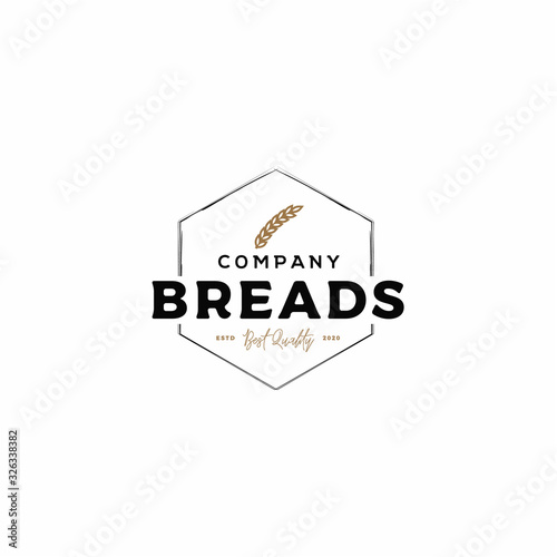 Vintage wheat in polygon emblem badge for Bakery Logo Design Vector