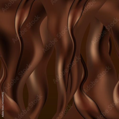 Chocolate abstract background. Dark browing flowing chocolate swirls and waves. Vector illustration