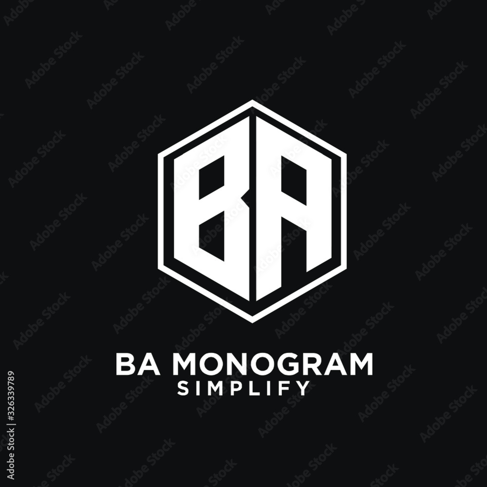 ab, ba, a b initial monogram hexagon letter white logo design with black background