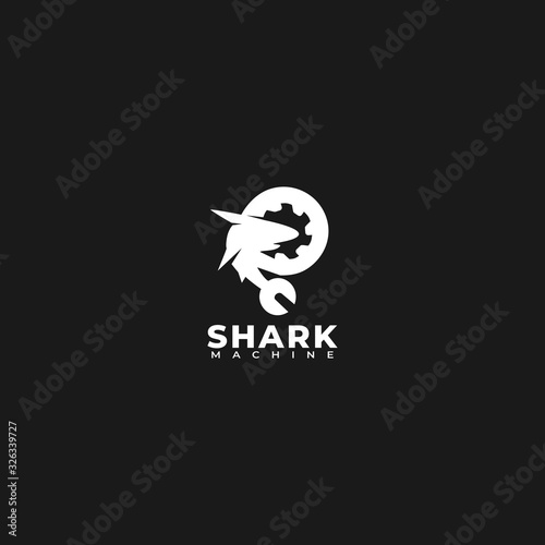 Vector Logo Illustration Shark Machine Silhouette Style