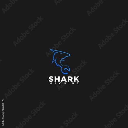 Vector Logo Illustration Shark Machine Line Art Style