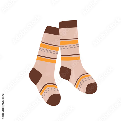 Striped autumn warm socks vector flat illustration in watercolor style
