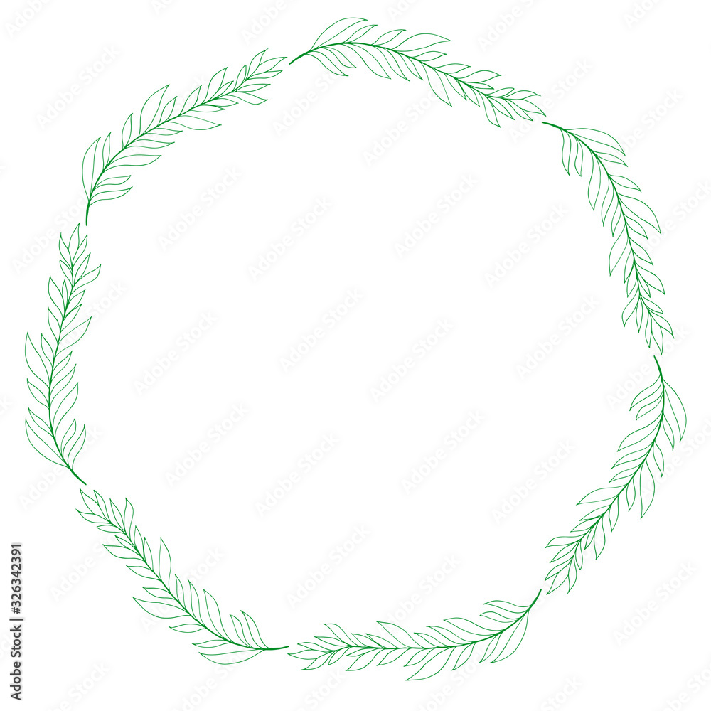 Spring branch wreath in hand drawn style, great design for any purposes. Romantic design. Vector sketch. Beautiful vector illustration. Spring decoration. Beautiful hand drawn branch. Doodle.
