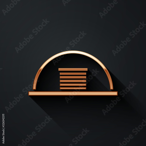 Gold Hangar icon isolated on black background. Long shadow style. Vector Illustration