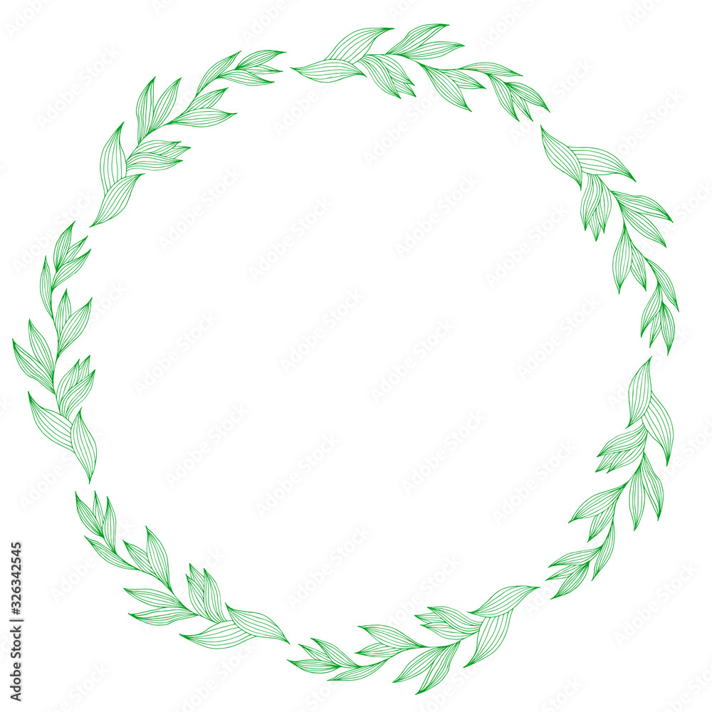 Spring branch wreath in hand drawn style, great design for any purposes. Romantic design. Vector sketch. Beautiful vector illustration. Spring decoration. Beautiful hand drawn branch. Doodle.