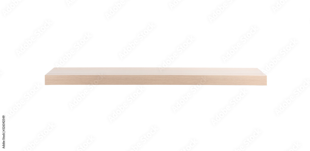 Empty stylish wooden shelf isolated on white Empty stylish wooden shelf isolated on white