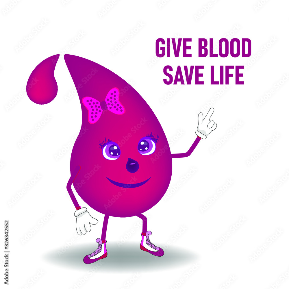 Blood donation, text: give blood save life, red drop says it, flat style drawing, concept. Vector illustration, template graphic design for posters, flyers, cards or vouchers. Blood donation, text: give blood save life, red drop says it, flat style drawing, concept. Vector illustration, template graphic design for posters, flyers, cards or vouchers.