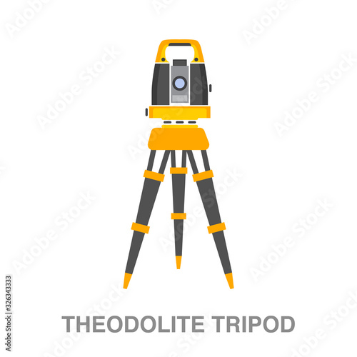 theodolite tripod flat icon on white transparent background. You can be used black ant icon for several purposes.	