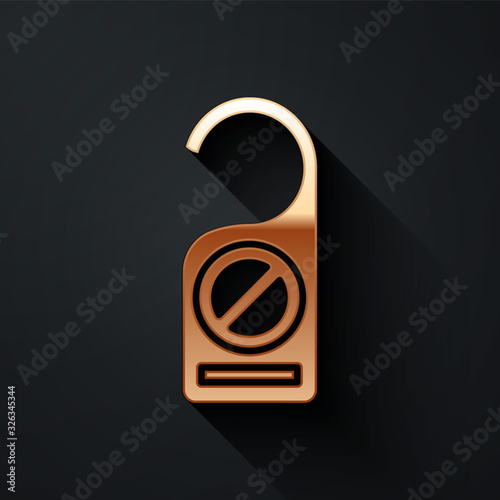 Gold Please do not disturb icon isolated on black background. Hotel Door Hanger Tags. Long shadow style. Vector Illustration