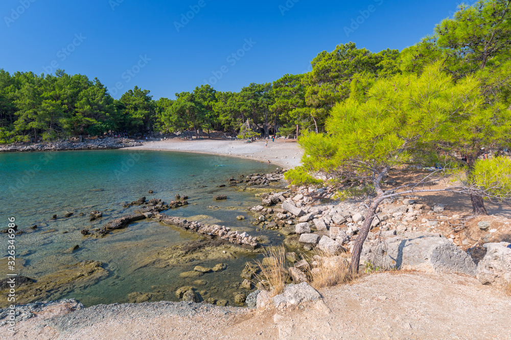 Beautiful costline at the ancient Phaselis city, Turkey