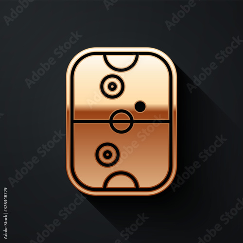 Gold Air hockey table icon isolated on black background. Long shadow style. Vector Illustration