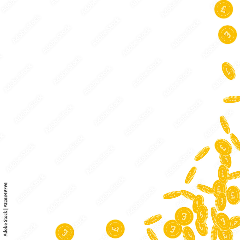 British pound coins falling. Scattered small GBP c
