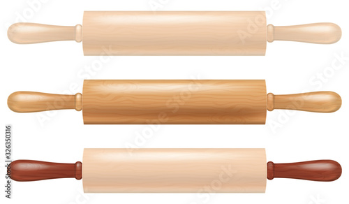 Set of wooden rolling pins. Vector illustration.