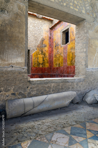Oplontis Villa of Poppea - the living room, a large representation room with the floor that was made of marble tiles of various colors (opus sectile).