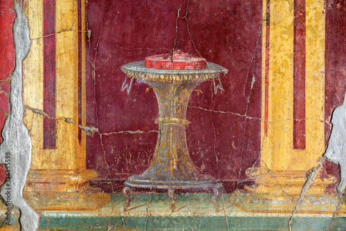 Oplontis Villa of Poppea -  Fresco representing a tray with a cake resting on a tripod