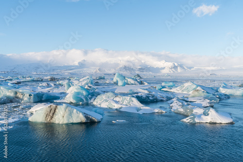 Amazing landscapes and huge glaciers in the Jokulsarlon Glacier Lagoon (glacial river lagoon) in the east Iceland