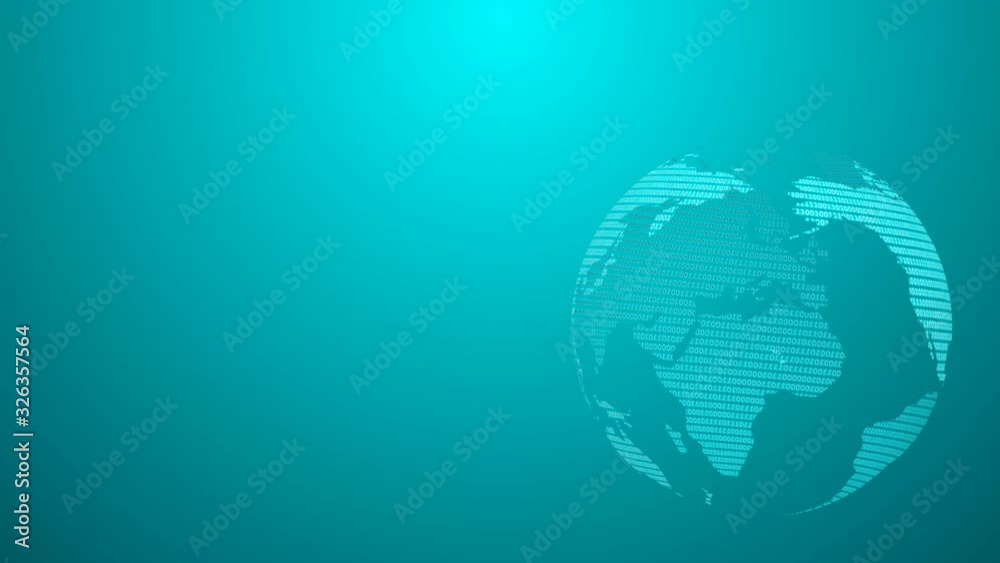 Loop of animated binary code on 3d earth map with place for text Loop of animated binary code on 3d earth map with place for text