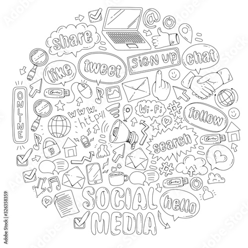 Social media  business  management vector icons. Internet marketing  communications.