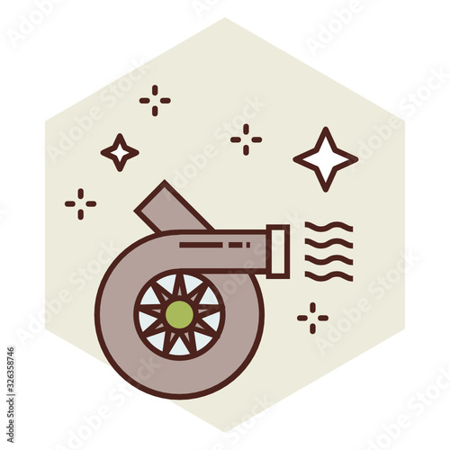 Turbine-driven forced induction device vector icon design, Turbocharger shiny flat concept