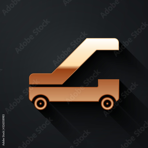 Gold Passenger ladder for plane boarding icon isolated on black background. Airport stair travel. Long shadow style. Vector Illustration