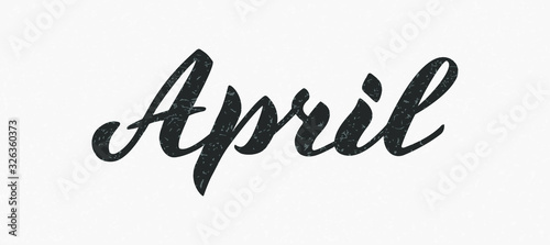 April month name. Handwritten lettering with flat flowers isolated on white. Vector illustration for poster, card, calendar, monthly logo, bullet journal, monthly organizer. Concept April advertising