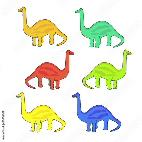 Dinosaur set. Reptilia blue  yellow  red  green animal object isolated for web  for print  for sticker  for emoji stock vector illustration