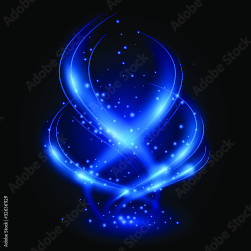 Blue dynamic waves with sparkles. Magic light effect