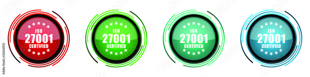 Iso 27001 round glossy vector icons, set of buttons for webdesign, internet and mobile phone applications in four colors options isolated on white background Iso 27001 round glossy vector icons, set of buttons for webdesign, internet and mobile phone applications in four colors options isolated on white background