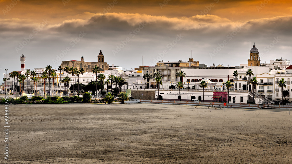 View of old town Rota by the sea in southern Spain.