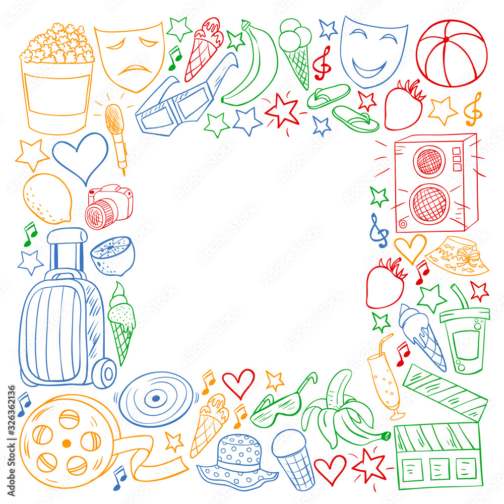 Vector pattern with icons for beauty and shopping. Icons for beauty, shopping, fashion, shopping mall, strip mall. Sale, discount.