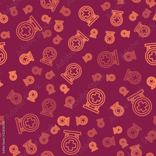 Brown line Hospital signboard icon isolated seamless pattern on red background. Vector Illustration