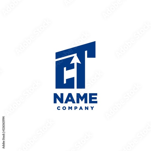 CT monogram logo with a negative space style arrow up design template