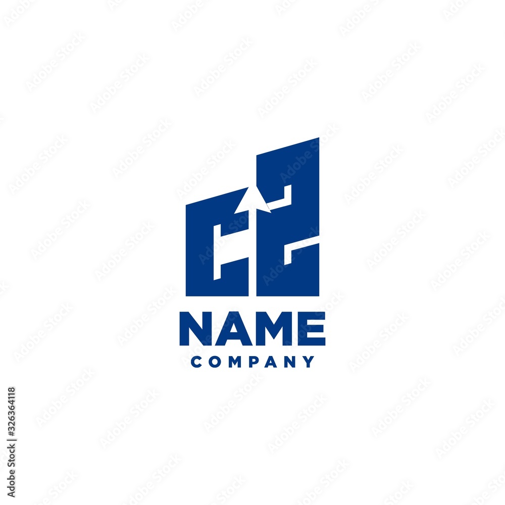 Vetor de CZ monogram logo with a negative space style arrow up design ...